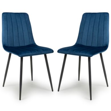 Lisbon Blue Brushed Velvet Dining Chairs In Pair