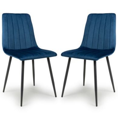 Lisbon Blue Brushed Velvet Dining Chairs In Pair