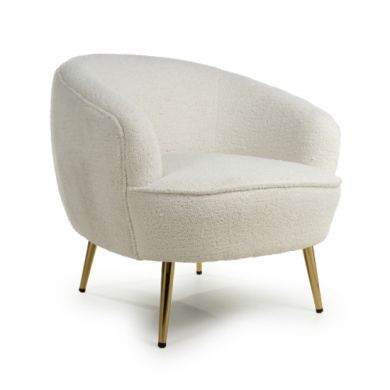 Lucia Boucle Fabric Tub Chair In Vanilla White