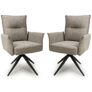 Brunswick Mink Textured Chenille Effect Fabric Swivel Armchairs In Pair