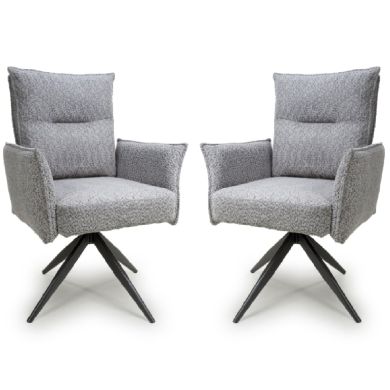 Brunswick Light Grey Textured Chenille Effect Fabric Swivel Armchairs In Pair