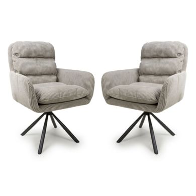 Cassidy Mink Corduroy Fabric Swivel Dining Chairs In Pair