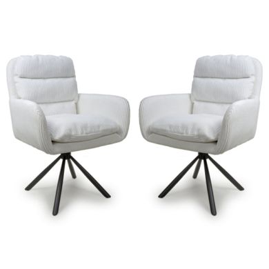 Cassidy White Corduroy Fabric Swivel Dining Chairs In Pair