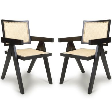 Dublin Black Rattan Dining Chairs In Pair