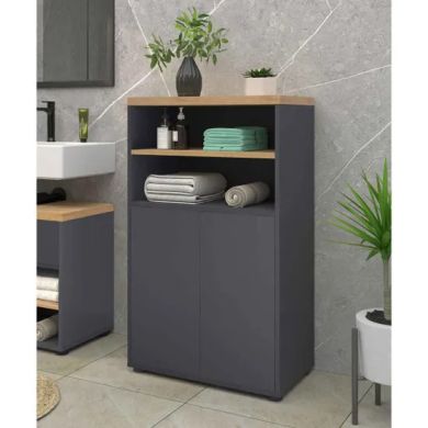 Thessa Wooden Bathroom Storage Cabinet With 2 Doors In Anthracite Oak