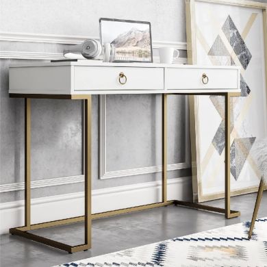 Camila Wooden Laptop Desk In White With Gold Metal Frame