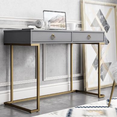 Camila Wooden Laptop Desk In Graphite Grey With Gold Metal Frame