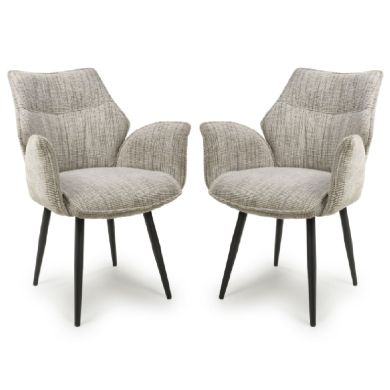 Baltimore Toffee Tweed Fabric Swivel Dining Chairs In Pair