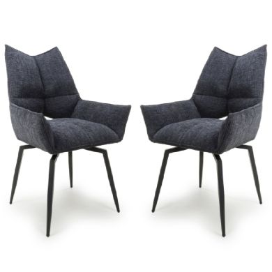 Dakar Charcoal Textured Effect Swivel Dining Chairs In Pair