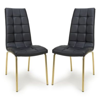 Jenner Black Leather Effect Dining Chairs With Gold Legs In Pair