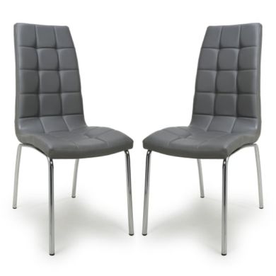 Jenner Grey Leather Effect Dining Chairs With Chrome Legs In Pair