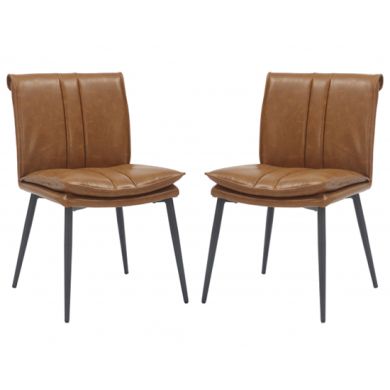 Lansdowne Tan Leather Effect Dining Chairs In Pair