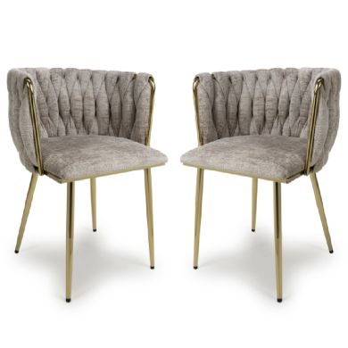 Ontario Mink Chenille Effect Dining Chairs In Pair