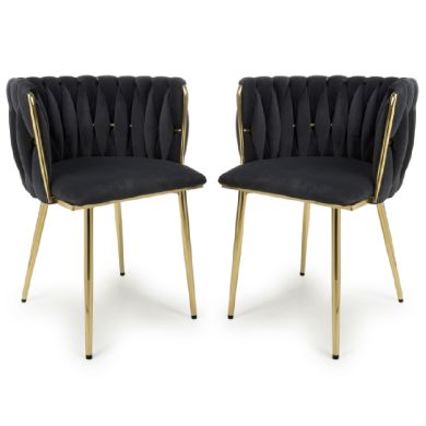 Ontario Black Brushed Velvet Dining Chairs In Pair