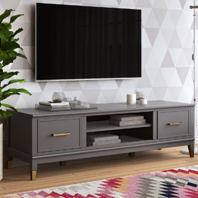 Westerleigh Wooden TV Stand With 2 Doors In Graphite Grey
