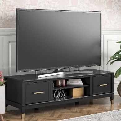Westerleigh Wooden TV Stand With 2 Doors In Black