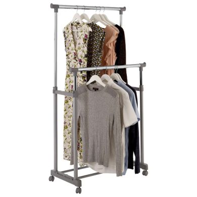 Andria Metal Clothes Hanging Double Rail With Wheels In Chrome