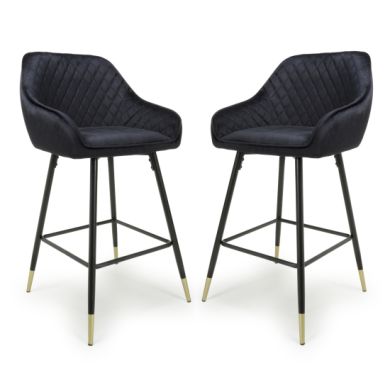 Savanna Black Brushed Velvet Bar Stools In Pair