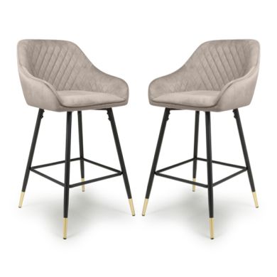 Savanna Mink Brushed Velvet Bar Stools In Pair