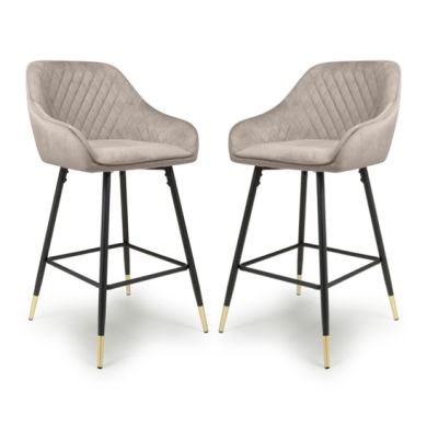 Savanna Mink Brushed Velvet Bar Stools In Pair