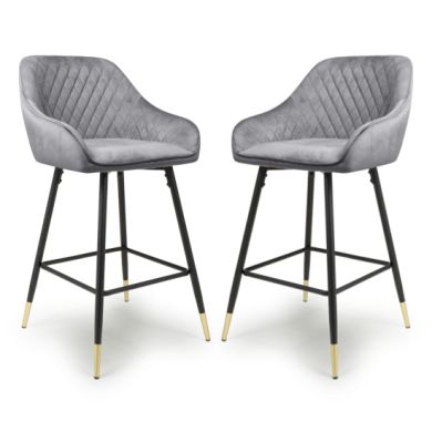 Savanna Grey Brushed Velvet Bar Stools In Pair
