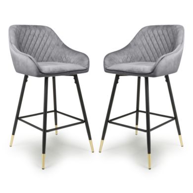 Savanna Grey Brushed Velvet Bar Stools In Pair