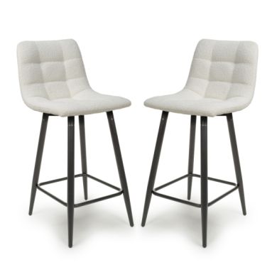 Lichfield Smoke Grey Boucle Fabric Bar Stools In Pair