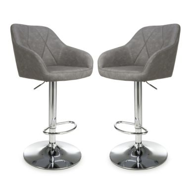 Serena Charcoal Leather Effect Bar Stools In Pair