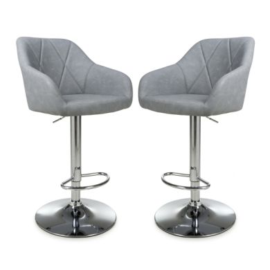 Serena Light Grey Leather Effect Bar Stools In Pair