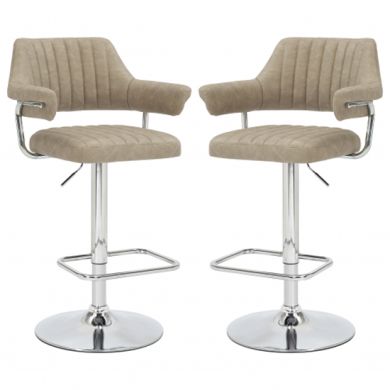 Cortez Mink Leather Effect Bar Stools In Pair