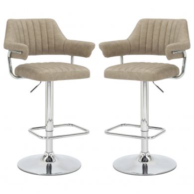 Cortez Swivel Mink Leather Effect Fabric Bar Stools In Pair