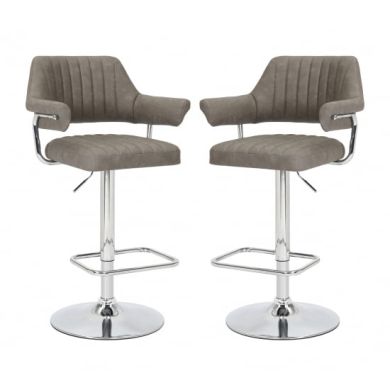 Cortez Swivel Charcoal Leather Effect Fabric Bar Stools In Pair
