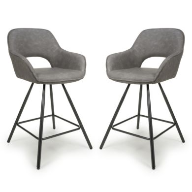 Truro Charcoal Leather Effect Bar Chairs In Pair