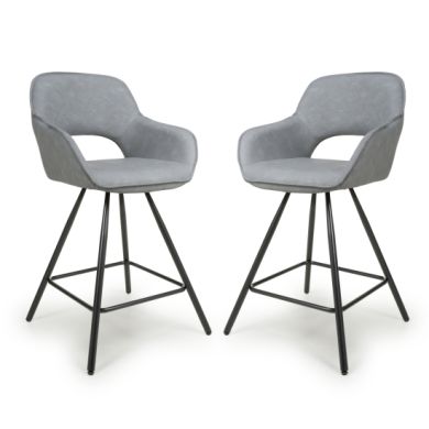 Truro Light Grey Leather Effect Bar Chairs In Pair