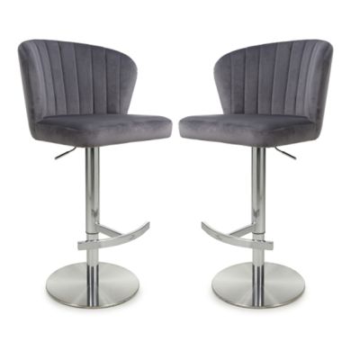 Sigma Grey Brushed Velvet Bar Stools In Pair