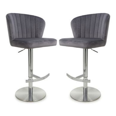 Sigma Grey Brushed Velvet Bar Stools In Pair