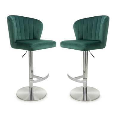 Sigma Green Brushed Velvet Bar Stools In Pair