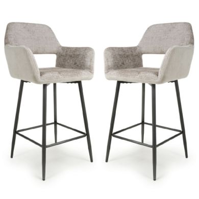 Sorento Mink Chenille Corduroy Fabric Bar Chairs In Pair