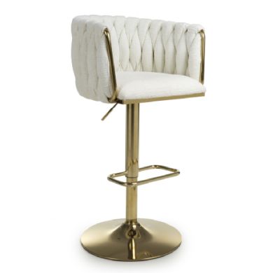 Bellaire Textured Effect Velvet Bar Stool In Cream