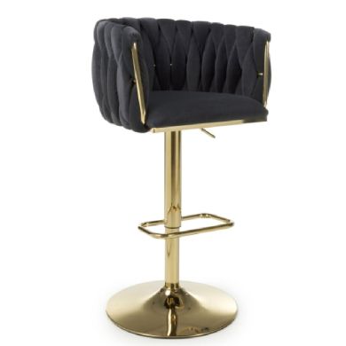 Bellaire Brushed Velvet Bar Stool In Black