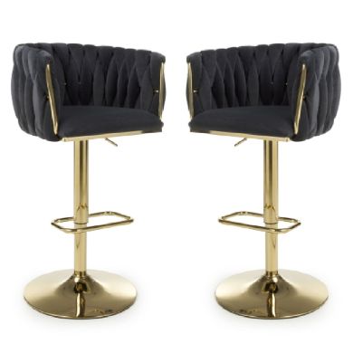 Bellaire Black Brushed Velvet Bar Stools In Pair