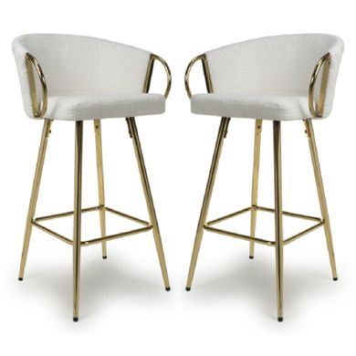 Volero Cream Textured Effect Bar Stools In Pair