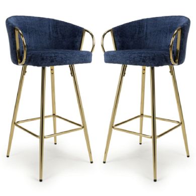 Volero Blue Textured Effect Bar Stools In Pair