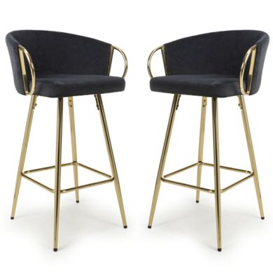 Volero Black Brushed Velvet Bar Stools In Pair