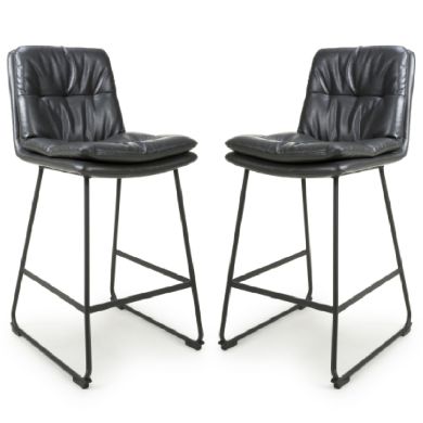 Argyle Dark Grey Leather Effect Fabric Bar Chairs In Pair