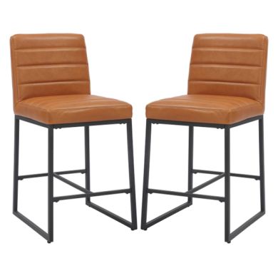 Carlton Light Brown Real Leather Bar Stools In Pair