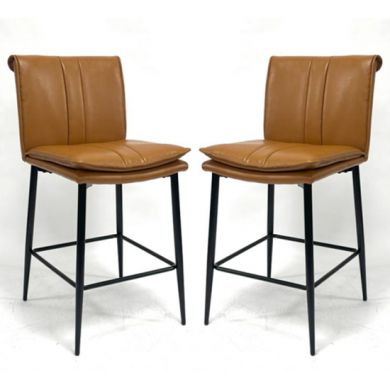 Lansdowne Tan Leather Effect Bar Stools In Pair