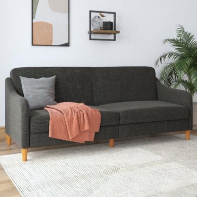 Jasper Linen Fabric Sofa Bed In Grey With Wooden Legs