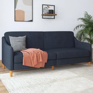 Jasper Linen Fabric Sofa Bed In Navy With Wooden Legs