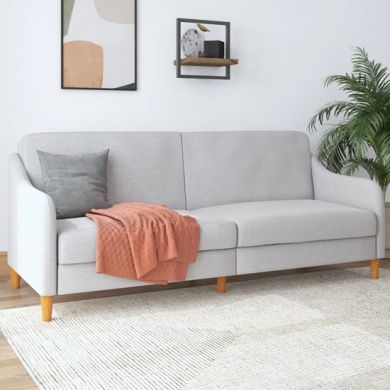 Jasper Linen Fabric Sofa Bed In Light Grey With Wooden Legs